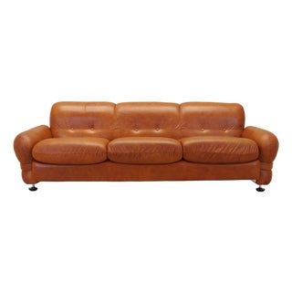 Italian Red Leather Sofa, Italy, 1970s For Sale