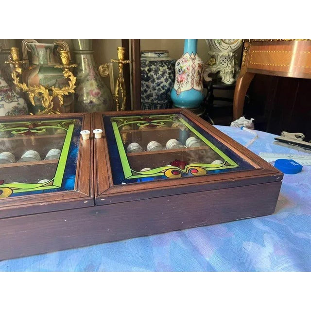 Late 20th Century Late 20th Century Vintage Art Deco Style Painted Glass Panel Spice Rack Cabinet With 30 Bottles For Sale - Image 5 of 12