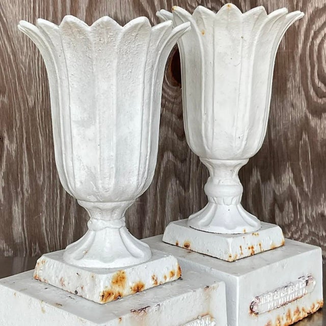 Vintage Boho Henderson Iron Works Petal Urns - Set of Two For Sale - Image 11 of 14
