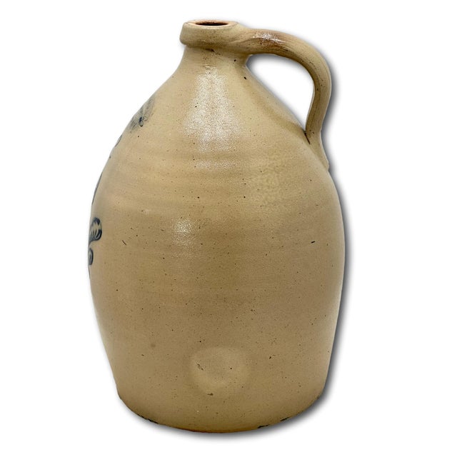 Outstanding Antique 2 Gallon Blue Flower Decorated Stoneware Jug by Burger in Rochester N. Y. Circa 1877 to 1880 For Sale - Image 13 of 18