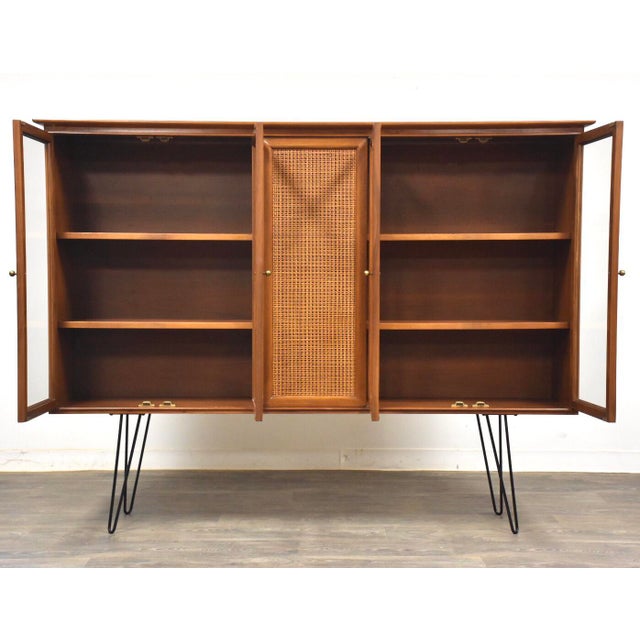 Walnut and Cane Mid Century Bookcase Chairish