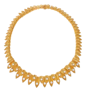 Van Cleef & Arpels 18k Gold Leaf Diamond Vintage Choker Necklace