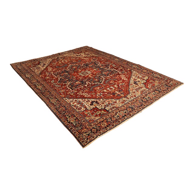 Antique Hand Knotted Persian Heriz Room Size Rug 12' X 15' For Sale