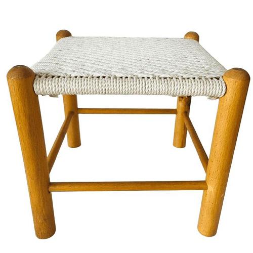 Textile Mid-Century Danish Wooden Stool with Rope Seat, 1960s For Sale - Image 7 of 7