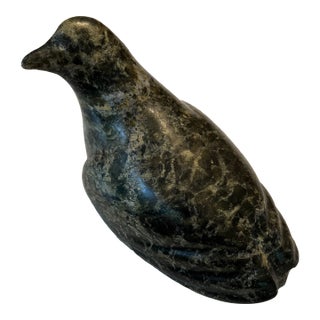 1990s Eskimo Art, Inuit Hand Carved Soapstone Bird Sculpture. Signed. For Sale