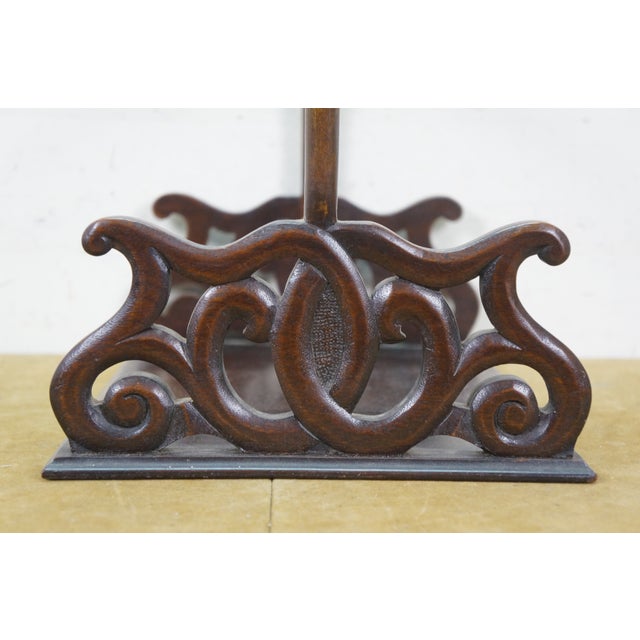 Late 20th Century Mahogany Pierced Scrolled Magazine Holder Book Tray W Bentwood Handle 15" For Sale - Image 5 of 11