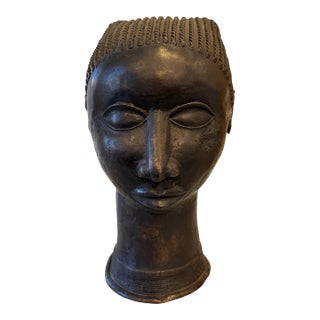 Vintage Mid-20th Century Bronze Female Sculpture Made in the Style of the Traditional Benin People For Sale