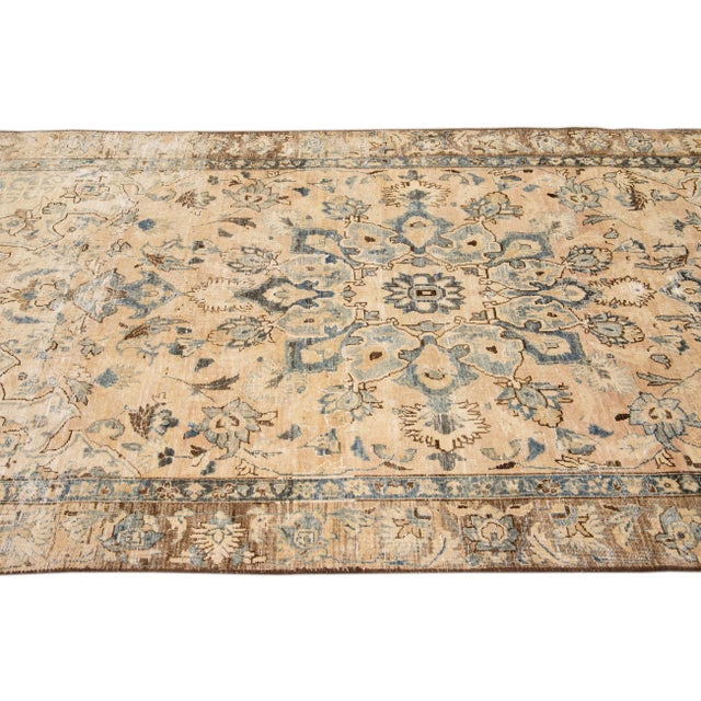 Textile Vintage Distressed Handmade Medallion Beige Wool Runner For Sale - Image 7 of 9