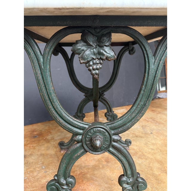 Antique White French Bistro or Conservatory Table With Marble Top Over Cast Iron Base For Sale - Image 8 of 10