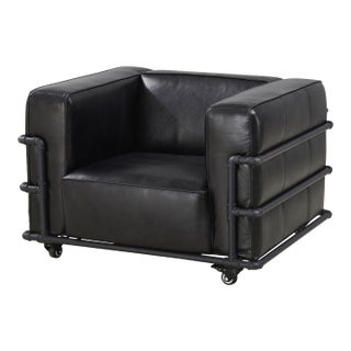 Henry Industrial Modern Leather Arm Chair - Black For Sale