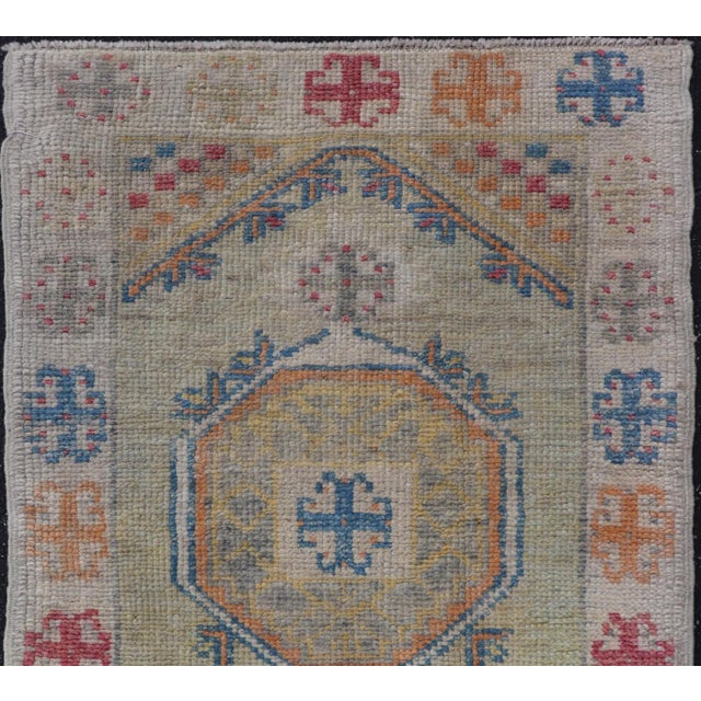 Textile Reproduction Turkish Oushak Rug With Multicolor Geometric Patterns 2'8" X 4'3" For Sale - Image 7 of 10
