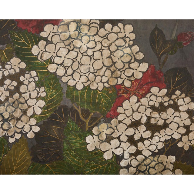 Japanese Rimpa Two Panel Screen Moonlit Landscape With Flowers | Chairish