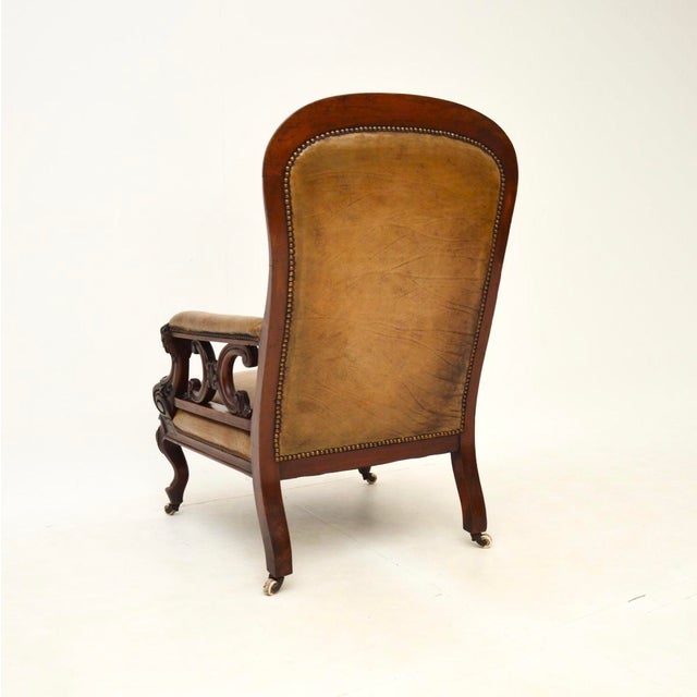 Mid 19th Century Antique Victorian Carved Leather Chair, 1850 For Sale - Image 5 of 13