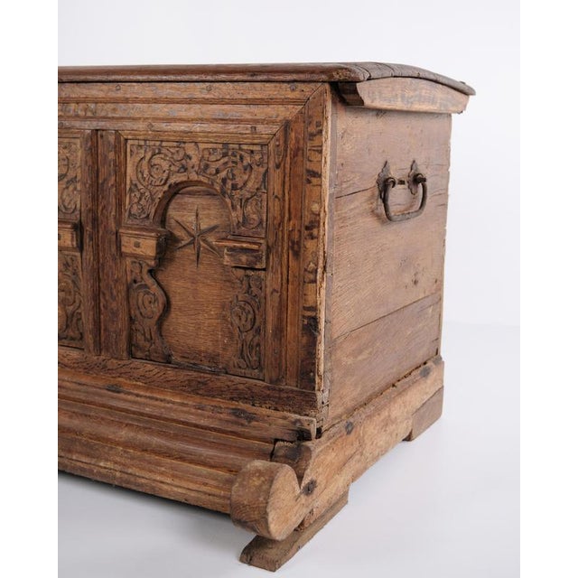 Chest in Oak with Carved Details and Fruitwood Inlays, 1860s For Sale - Image 5 of 14