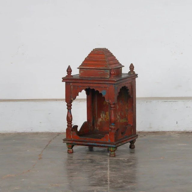 Indian Vintage Indian Painted Teakwood Mandir or Home Temple For Sale - Image 3 of 5