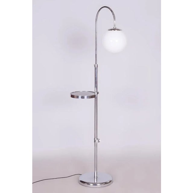 Czech Adjustable Chrome Floor Lamp in Steel and Milk Glass, 1930s For Sale - Image 10 of 10