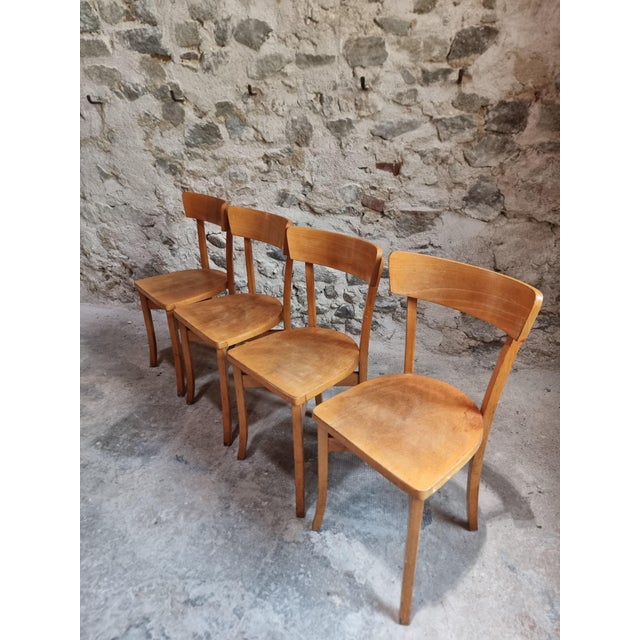Mid-Century French Bistro Chairs in Beech and Plywood, 1960s, Set of 4 For Sale - Image 10 of 18