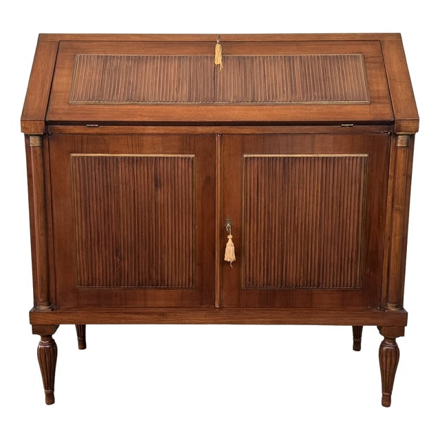 Italian Walnut Secretaire with Drop-Leaf, 1950s For Sale