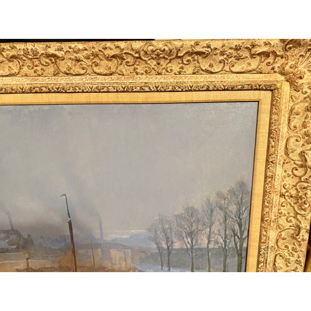 Monumental Paul Leduc Seine River Winter Paris Landscape C. 1911 For Sale - Image 4 of 18