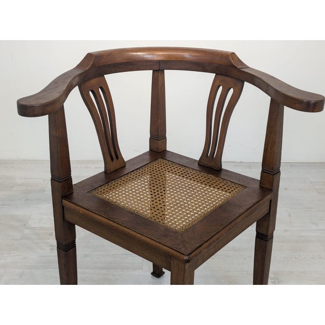 Art Nouveau Corner Oak Armchair with Raffia, 1920s For Sale - Image 10 of 15