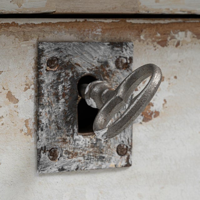 1900s French Wood White Patinated Shop Counter With Marble Top For Sale - Image 9 of 18
