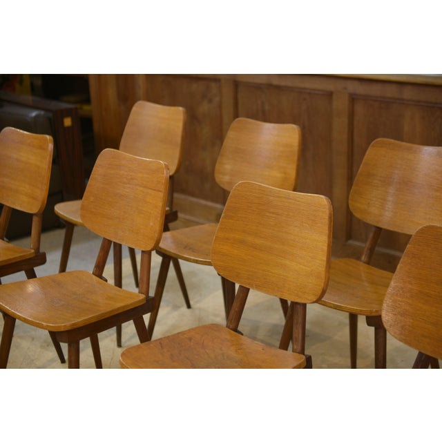 Vintage Brown Oak Chairs, 1960s, Set of 8 For Sale - Image 9 of 11