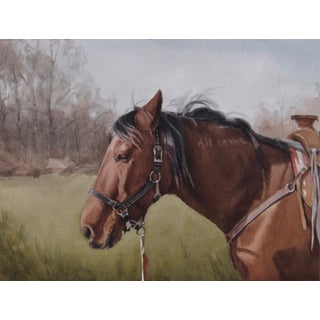 Wild at Heart by Mo Myra | Watercolor on paper of a brown horse in a grassy field. For Sale