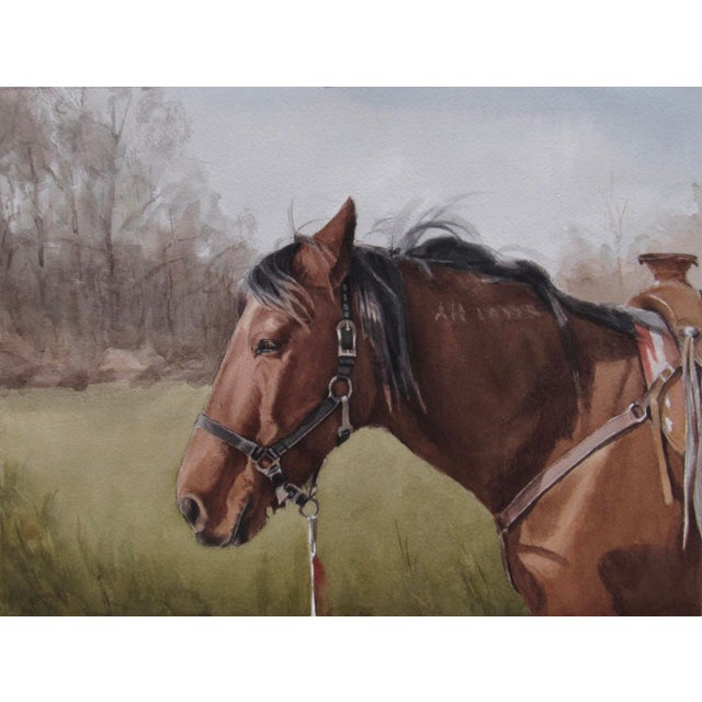 Wild at Heart by Mo Myra | Watercolor on paper of a brown horse in a grassy field. For Sale