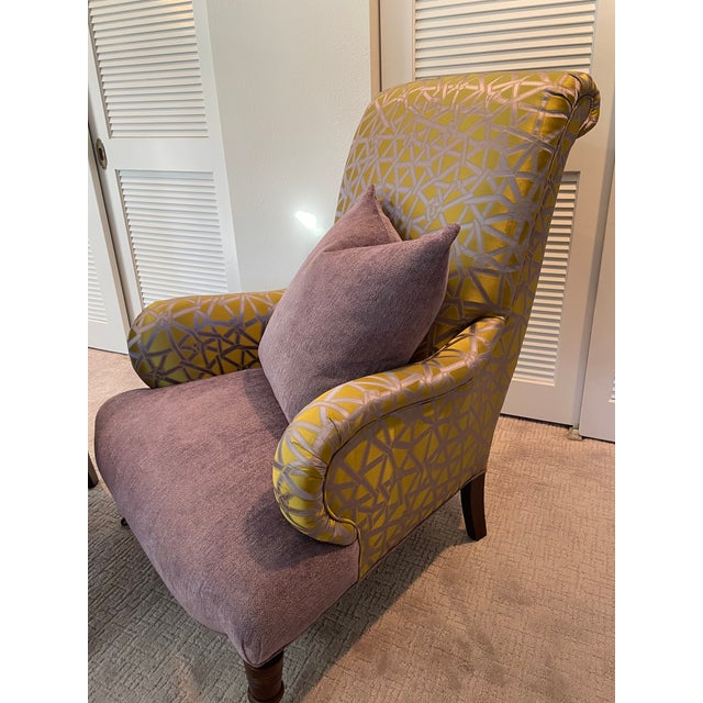 2020s Pair of Designer Fabric Upholstered Lounge Chairs For Sale - Image 5 of 12