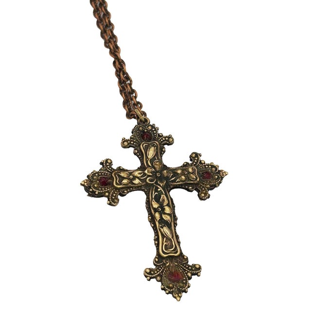 Renaissance Revival Austro-Hungarian Gothic Cross Necklace With Garnets For Sale - Image 4 of 6
