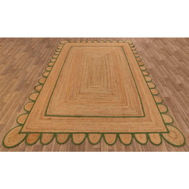 Modern 3'x5' Olive Green Scallop Jute Hand Made Rug For Sale - Image 3 of 11