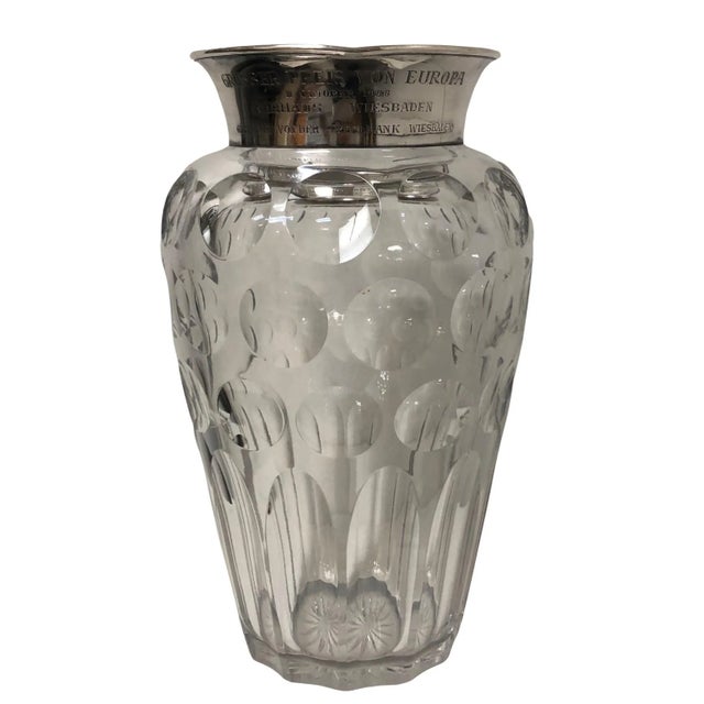 Transitional 1950s German Crystal Vase With Sterling Monogram Top For Sale - Image 3 of 9