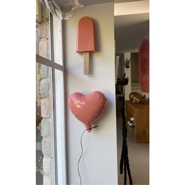 Yellow Ice Pop Ceramic Wall Sculpture With Natural Oak Wood Stick For Sale - Image 10 of 11