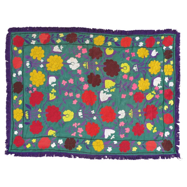 Late 20th Century Suzani Style Textile, Red, Yellow, Floral, Colorful For Sale - Image 15 of 15