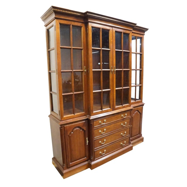 Traditional High End Vintage Solid Mahogany Traditional Style 67" Lighted Display Breakfront China Cabinet For Sale - Image 3 of 12