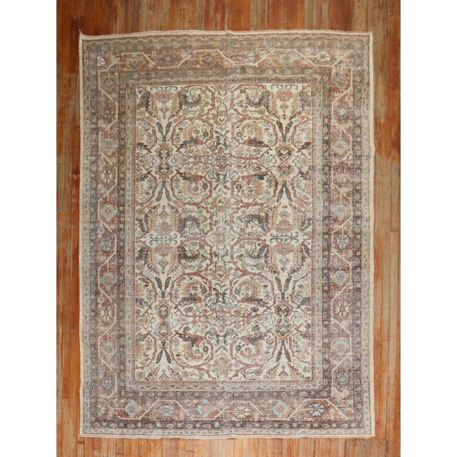 Antique Worn Ivory Persian Mahal Rug - 7' x 10'2" For Sale - Image 4 of 11