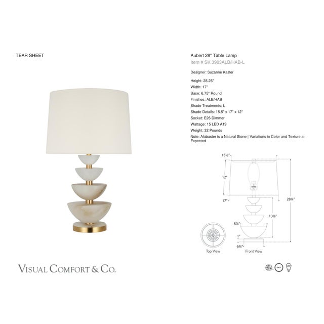 Suzanne Kasler by Visual Comfort Signature Aubert 28" Table Lamp in Alabaster and Hand-Rubbed Antique Brass with Linen...