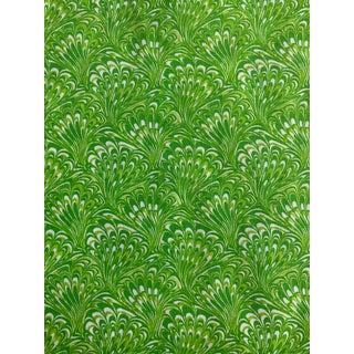 Vintage 1960's Lime Green Serpentine Peacock Pattern Marbled Fabric 2.5 Yards Remnant For Sale