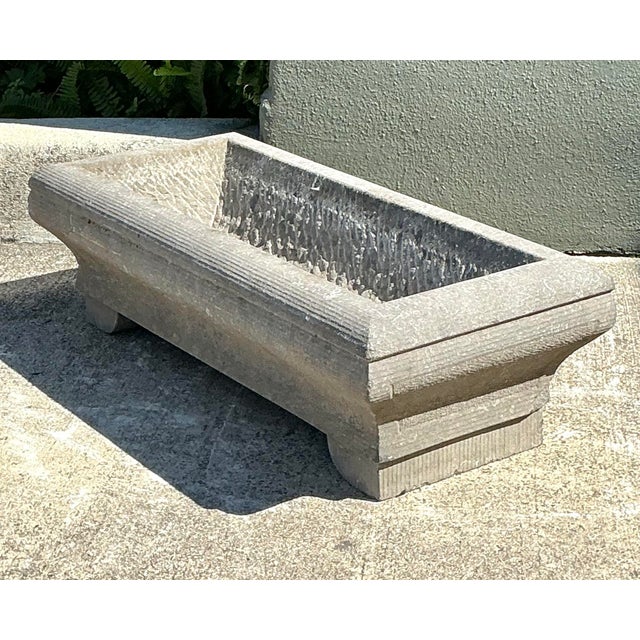 Stone Gray Vintage Carved Stone Engraved Planter For Sale - Image 8 of 12