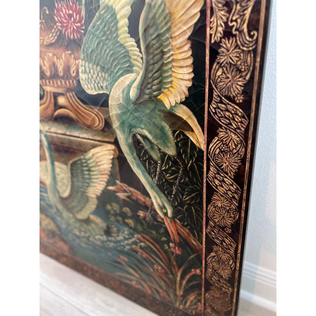 Extra Large Castilian Imports Antique Painting on Wood With Birds and Flowers (70 X 38 X 1.1 Inches) For Sale - Image 10 of 12