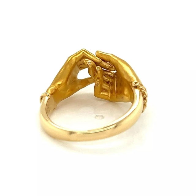 Carrera Y Carrera 18k Yellow Gold Emerald His & Her Hands Ring, Size 5.5 For Sale In Miami - Image 6 of 10