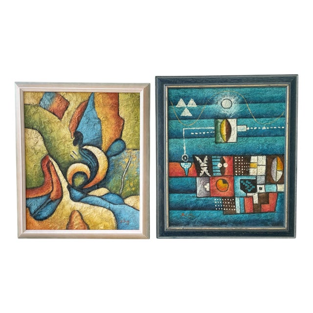 B. Long, Abstract Artworks, 1960s, Canvas Paintings, Set of 2 For Sale