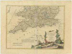 Antique Map of Southern England and Wales by Zatta, 1784