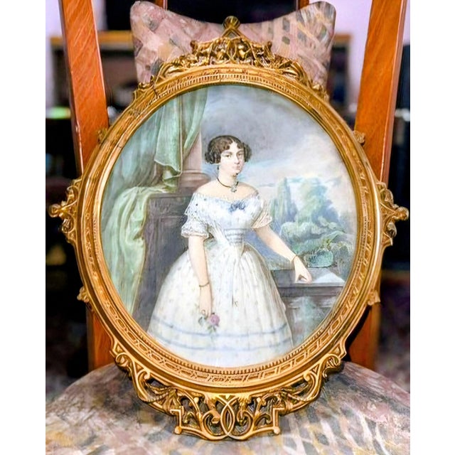 19th Century Eduard Ender, Signed Portrait of a Young Lady, 19th Century, Watercolor. For Sale - Image 5 of 7