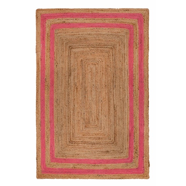 2'x4' Pink Border Rectangle Jute Handmade Rug For Sale - Image 11 of 11