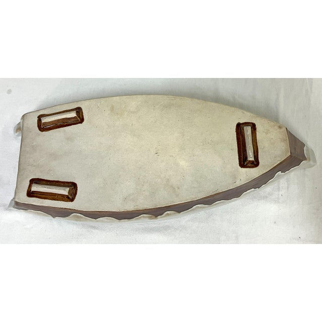 Vintage Artisan Crafted Heavy Pottery Boat Centerpiece Dish For Sale - Image 11 of 12
