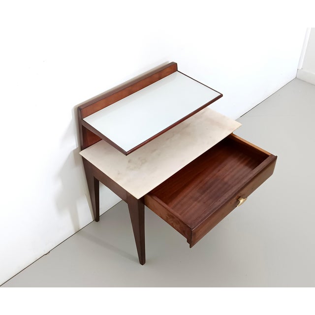 Wood Vintage Nightstand with Glass and Marble Shelves by Gio Ponti, Italy, 1950s For Sale - Image 7 of 11