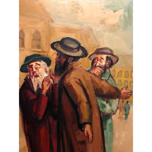 Paint Ervin B. Nussbaum, Large American Modernist Judaica Oil Painting Rabbinic Discussion For Sale - Image 7 of 8