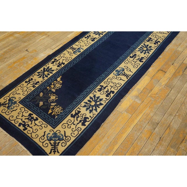 Navy Blue Classic Greek Key Antique Peking Chinese Knotted Hallway Runner Rug For Sale - Image 10 of 10