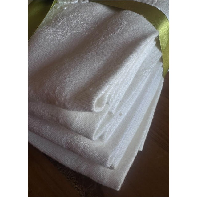 Antique French Damask Linen Dinner Napkins Jb Monogram Hand Embroidered Hemstitch - Set of 7 For Sale - Image 12 of 17